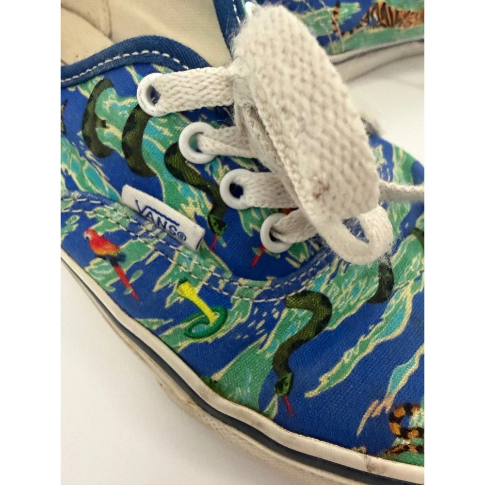 Vans Authentic Kids Size 3 Jungle Camo Tiger Snake Parrot Blue Canvas Sneakers
